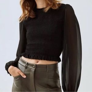 Wilfred Aritizia Chiffron Black Cropped Blouse S